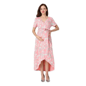 Women's Spandex V-Neck Short Sleeves Floral Maternity Dress