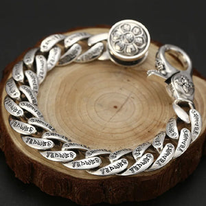Men's 100% 925 Sterling Silver Ethnic Floral Pattern Bracelet