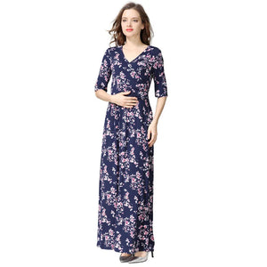 Women's Cotton V-Neck Short Sleeves Floral Casual Maternity Dress