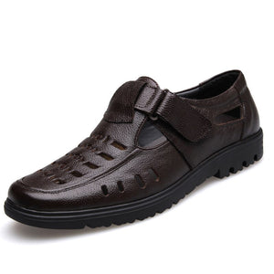 Men's Genuine Leather Round Toe Hook Loop Closure Casual Shoes