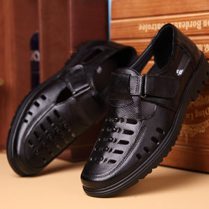 Men's Genuine Leather Round Toe Hook Loop Closure Casual Shoes