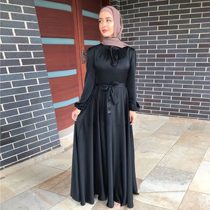 Women's Arabian Satin Full Sleeve Solid Pattern Casual Wear Dress