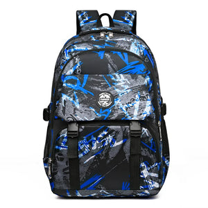Kid's Boy Oxford Zipper Closure Printed Waterproof School Backpack