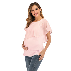 Women's Polyester O-Neck Short Sleeve Solid Pattern Maternity Dress