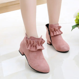 Kid's Flock Pointed Toe Zip Closure Solid Pattern Formal Shoes