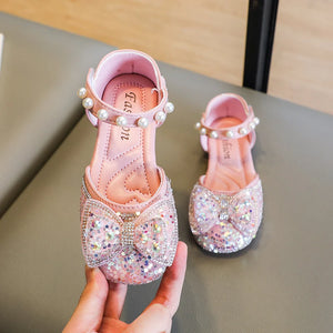 Kid's PU Round Toe Sequined Pattern Non-Slip Princess Party Shoes
