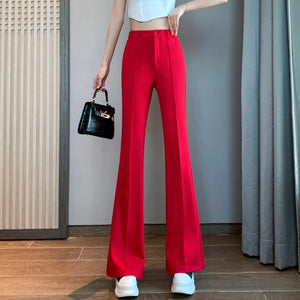 Women's Cotton High Elastic Waist Button Fly Closure Formal Trousers