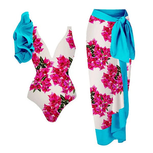 Women's Polyester High Waist Floral Pattern Ruffle Sexy Swimsuit