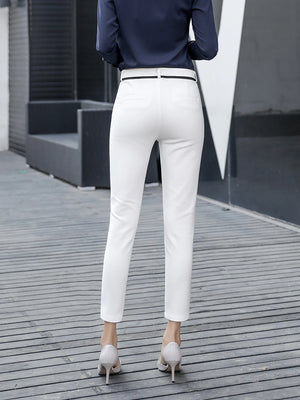 Women's Cotton Zipper Fly Closure High Waist Full Length Pants