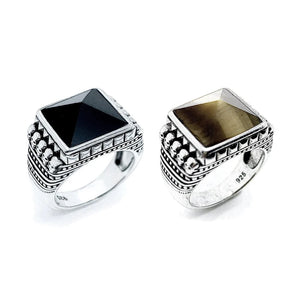 Men's 100% 925 Sterling Silver Crystal Bezel Setting Vintage Ring