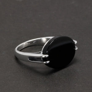Women's 100% 925 Sterling Silver Agate Prong Setting Oval Ring