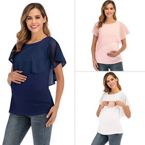 Women's Polyester O-Neck Short Sleeve Solid Pattern Maternity Dress