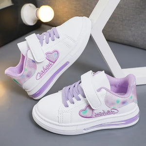 Kid's PU Leather Round Toe Lace-Up Closure  Embroidery Shoes