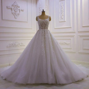 Women's Square Neck Sleeveless Court Train Bridal Wedding Dress