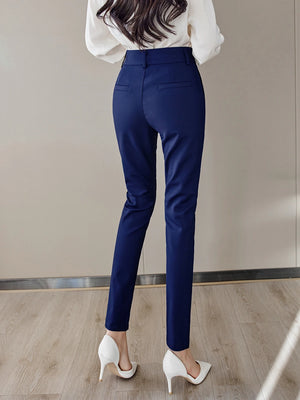 Women's Cotton High Waist Zipper Fly Closure Solid Pattern Pants