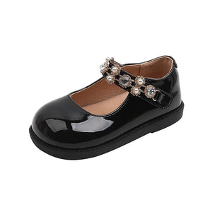Baby's Leather Round Toe Hook Loop Closure Beaded Pattern Shoes