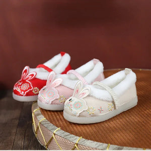 Kid's Round Toe Elastic Band Closure Embroidered Pattern Shoes