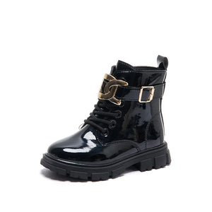Kid's PU Leather Non-Slip Round Toe Lace-Up Closure Casual Boots