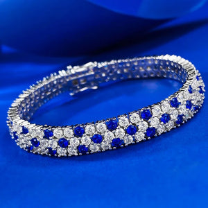 Women's 100% 925 Sterling Silver Sapphire Geometric Bracelet