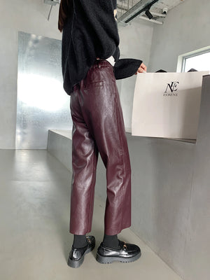 Women's Faux Leather Zipper Fly High Waist Ankle Length Pants