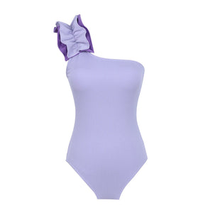 Women's Polyester Ruffle Solid Quick-Dry One-Piece Swimwear