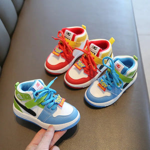 Kid's PU Leather Lace-Up Closure Mixed Colors Pattern Shoes
