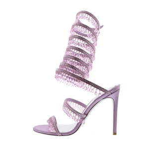 Women's Microfiber Peep Toe Buckle Strap High Heel Party Sandals