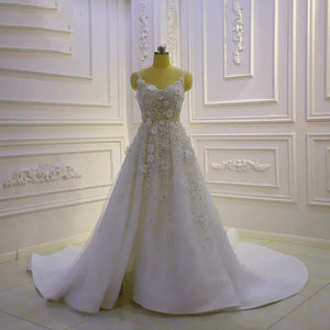 Women's V-Neck Sleeveless Court Train Backless Wedding Dress