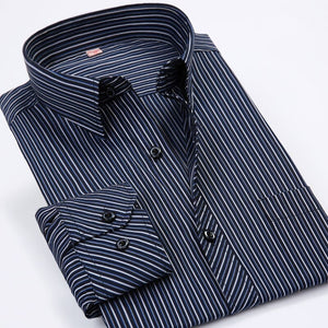 Men's Polyester Turn Down Collar Striped Pattern Formal Shirt