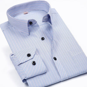Men's Polyester Turn Down Collar Striped Pattern Formal Shirt