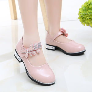 Kid's Round Toe Patent Leather Butterfly-Knot Wedding Shoes