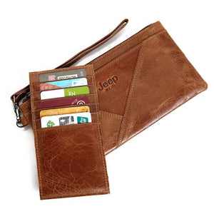 Men's Genuine Leather Zipper Closure Card Holder Casual Wallets