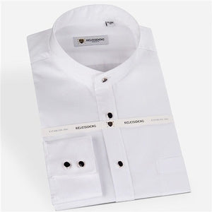 Men's 100% Cotton Mandarin Collar Long Sleeve Formal Shirt