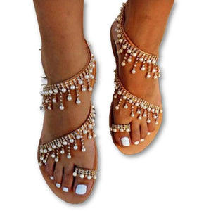 Women's Clip Toe Pearl Pattern Slip-On Back Strap Casual Sandals