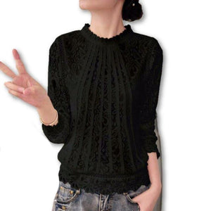 Women's Round Neck Long Sleeve Floral Lace Pattern Casual Blouses