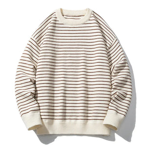 Men's Acrylic O-Neck Full Sleeve Striped Casual Wear Pullover Sweater