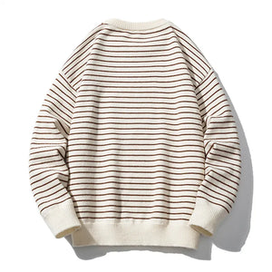 Men's Acrylic O-Neck Full Sleeve Striped Casual Wear Pullover Sweater