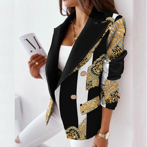 Women's Polyester Notched Full Sleeves Double Breasted Blazers