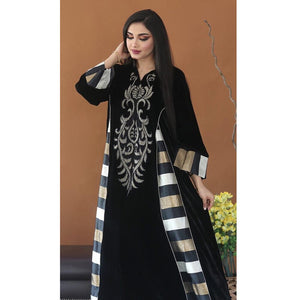 Women's Arabian V-Neck Polyester Full Sleeve Patchwork Dress