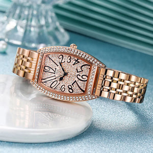 Women's Stainless Steel Tonneau Shaped Waterproof Luxury Watch