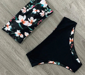 Women's Polyester Low Waist Swimwear Printed Sexy Bikini Set