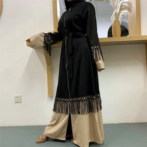 Women's Arabian Polyester Full Sleeve Patchwork Casual Abaya