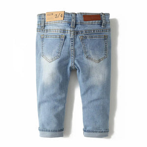 Kid's Cotton Elastic Waist Closure Ripped Pattern Casual Jeans