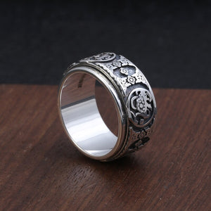Men's 100% 925 Sterling Silver Rotatable Animal Pattern Ring