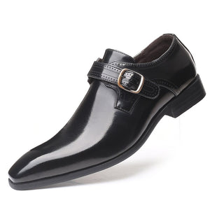 Men's Genuine Leather Pointed Toe Buckle Strap Formal Shoes