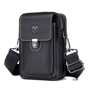 Men's Genuine Leather Solid Pattern Casual Messenger Waist Packs
