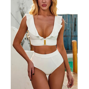 Women's Polyester High Waist Swimwear Solid Pattern Bikini Set