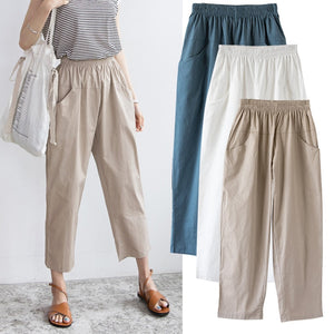 Women's Cotton Drawstring Closure High Waist Trendy Plain Pants