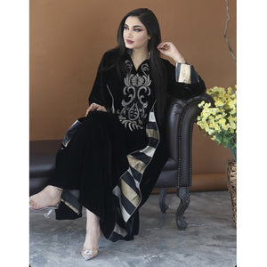 Women's Arabian V-Neck Polyester Full Sleeve Patchwork Dress