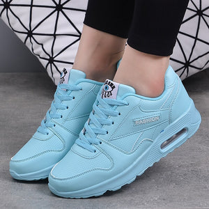 Women's Leather Lace-Up Solid Pattern Walking Running Shoes